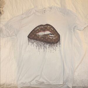White T-Shirt with Designer Lips Graphic